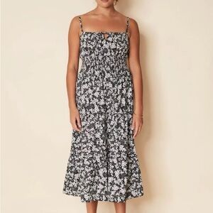 Anthropologie Faithful the Brand Floral Black and White Midi Dress Size L